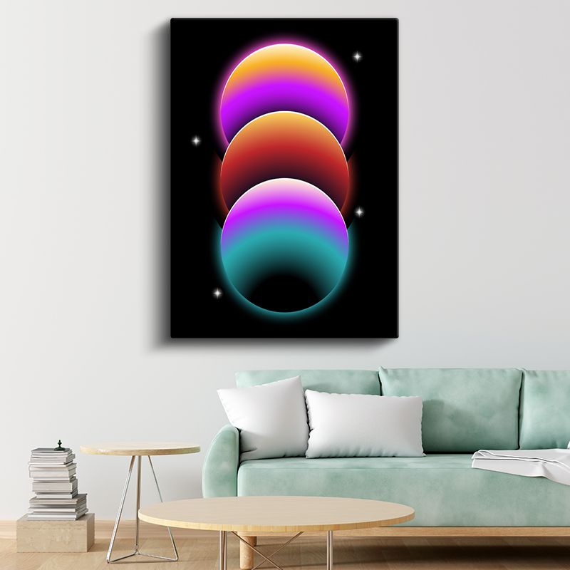 Gezegen Dizilimi - Neon Işıltılı Kozmik Daireler Kanvas Tablo