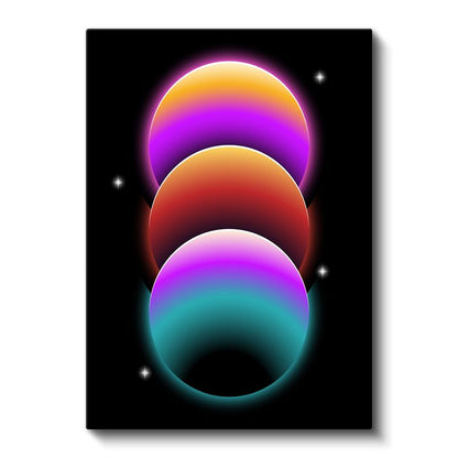 Gezegen Dizilimi - Neon Işıltılı Kozmik Daireler Kanvas Tablo