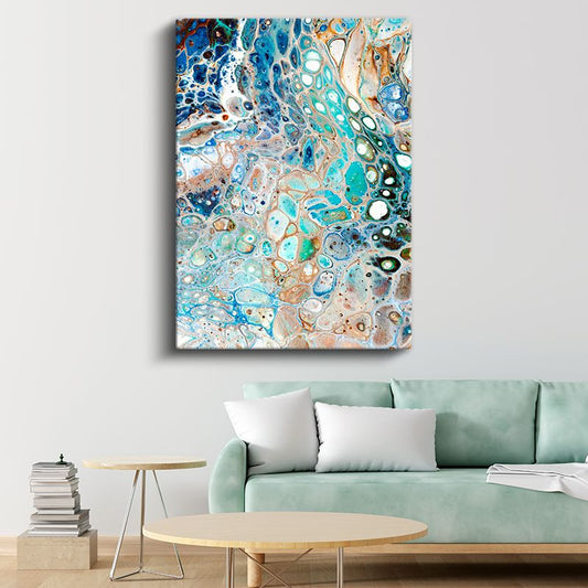 Okyanus Akıntısı - Sıvı Mavi Turkuaz Soyut Desen Kanvas Tablo