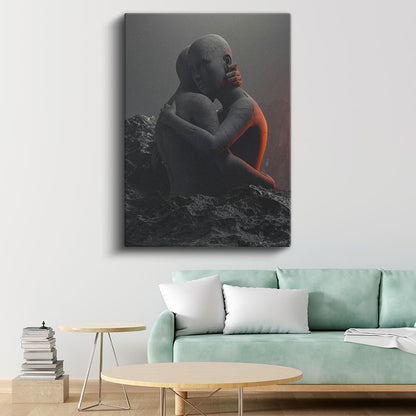 Duygusal Bağ - Minimalist Heykelsi Figür Kompozisyonu Kanvas Tablo