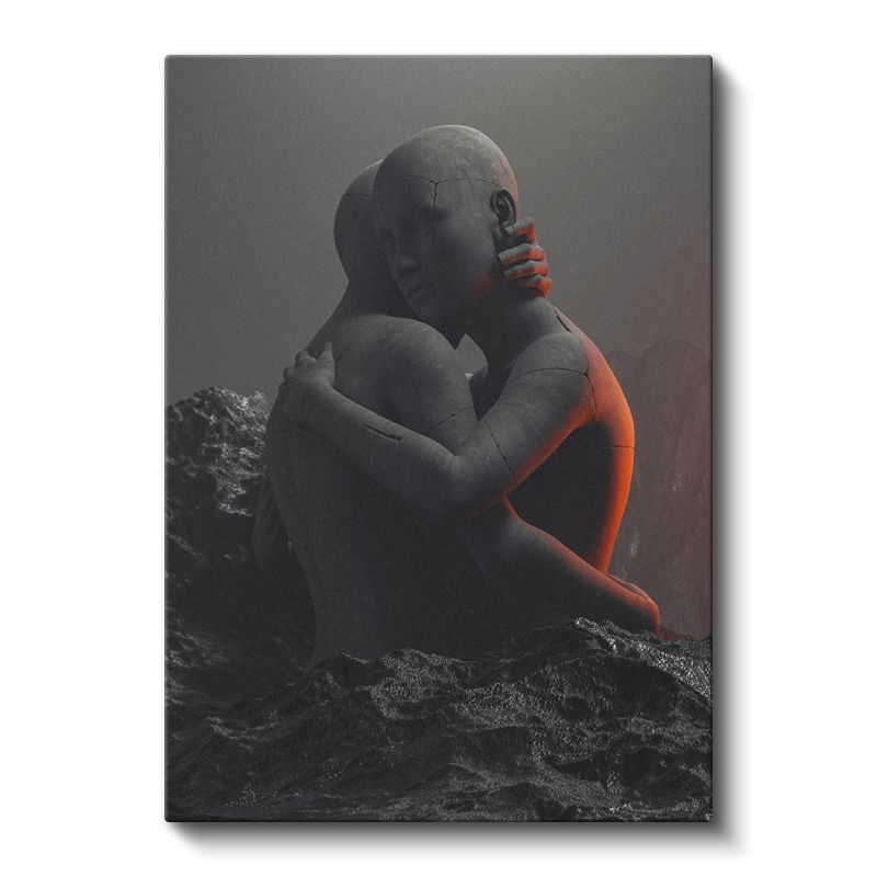 Duygusal Bağ - Minimalist Heykelsi Figür Kompozisyonu Kanvas Tablo