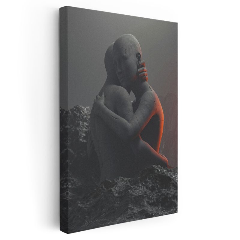 Duygusal Bağ - Minimalist Heykelsi Figür Kompozisyonu Kanvas Tablo