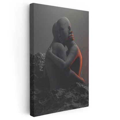 Duygusal Bağ - Minimalist Heykelsi Figür Kompozisyonu Kanvas Tablo