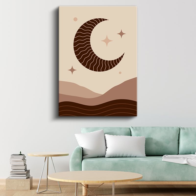 Çöl Gecesi - Dalgalı Minimalist Ay ve Yıldız Kompozisyonu Kanvas Tablo