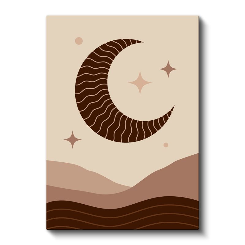 Çöl Gecesi - Dalgalı Minimalist Ay ve Yıldız Kompozisyonu Kanvas Tablo