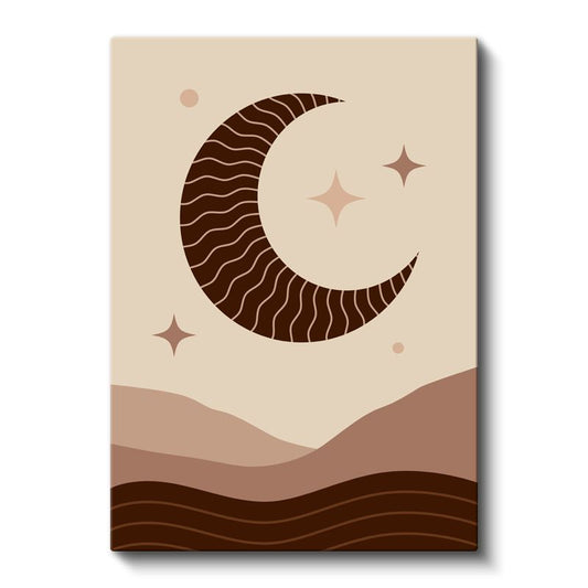 Çöl Gecesi - Dalgalı Minimalist Ay ve Yıldız Kompozisyonu Kanvas Tablo