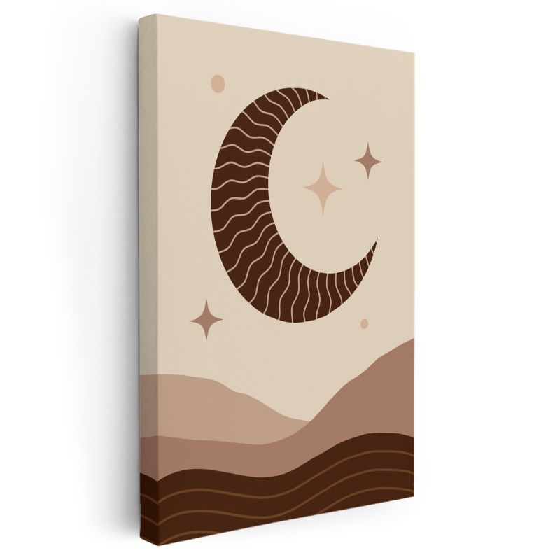 Çöl Gecesi - Dalgalı Minimalist Ay ve Yıldız Kompozisyonu Kanvas Tablo
