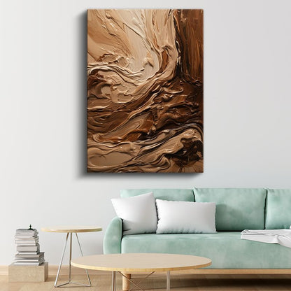 Karamel Akışı - Dinamik Kahverengi Boya Dokusu Kanvas Tablo