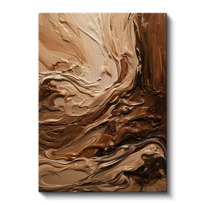 Karamel Akışı - Dinamik Kahverengi Boya Dokusu Kanvas Tablo