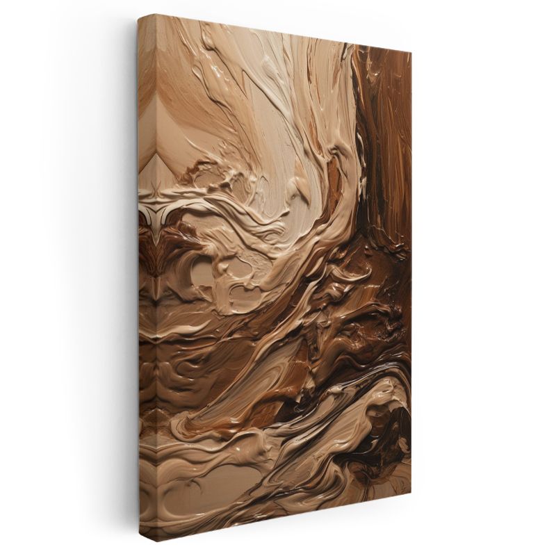 Karamel Akışı - Dinamik Kahverengi Boya Dokusu Kanvas Tablo