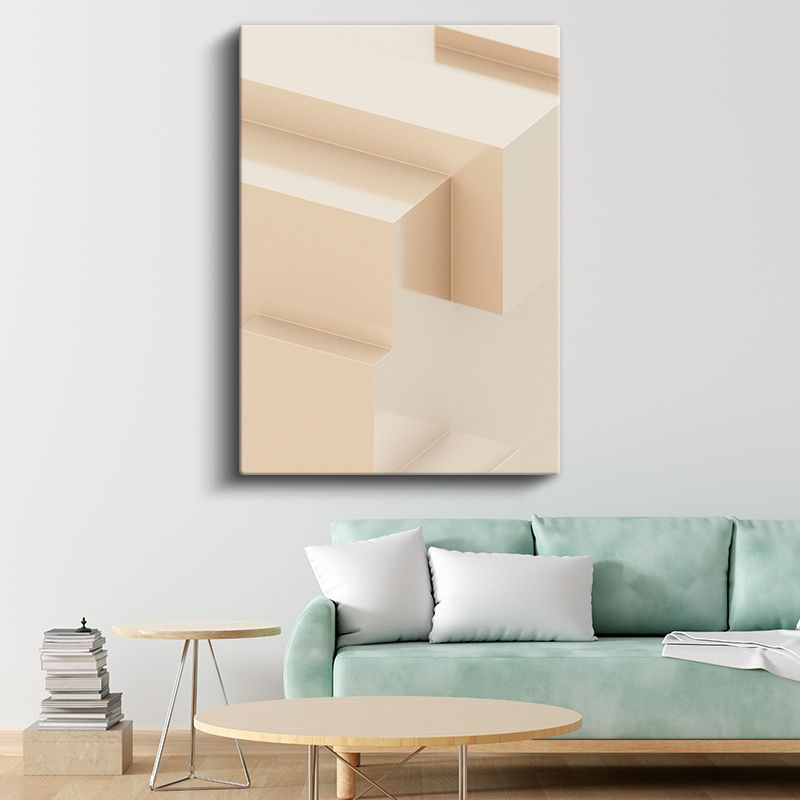 Mimari Sadelik - Geometrik Bej Katmanlar Kanvas Tablo
