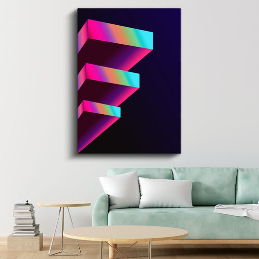 Neon Basamaklar - Geometrik 3D Yapı Kanvas Tablo