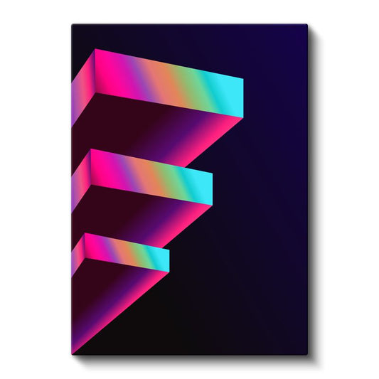 Neon Basamaklar - Geometrik 3D Yapı Kanvas Tablo