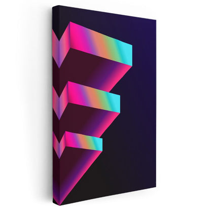 Neon Basamaklar - Geometrik 3D Yapı Kanvas Tablo