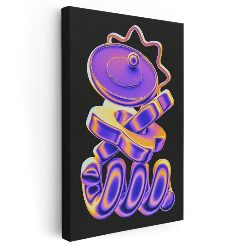 Neon Heykel - Soyut 3D Kompozisyon Kanvas Tablo