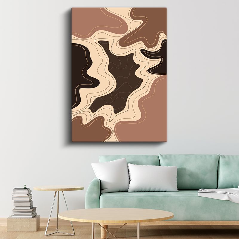 Kahve Dalgaları - Organik Çizgi Kompozisyonu Kanvas Tablo