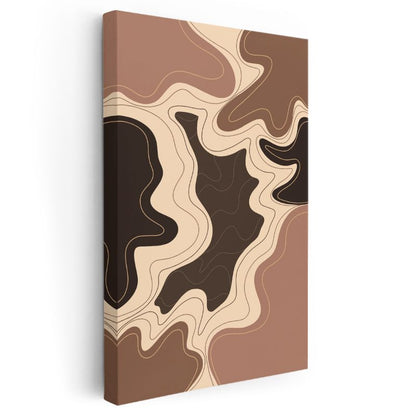 Kahve Dalgaları - Organik Çizgi Kompozisyonu Kanvas Tablo