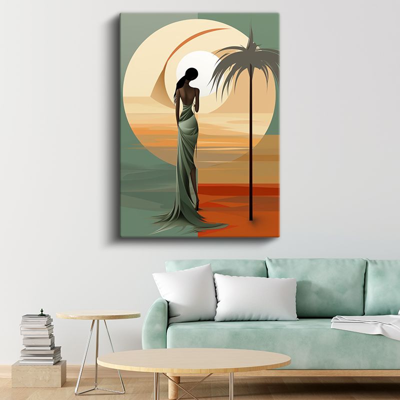 Vektörel Siluet - Tropikal Gün Batımı Kanvas Tablo