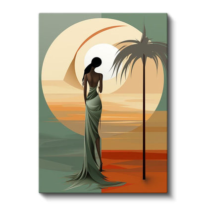 Vektörel Siluet - Tropikal Gün Batımı Kanvas Tablo