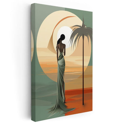 Vektörel Siluet - Tropikal Gün Batımı Kanvas Tablo