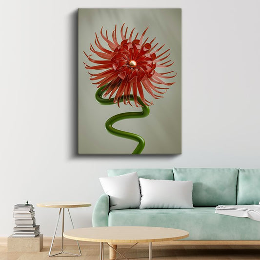 Kırmızı Çiçek - 3D Vektörel Flora Kanvas Tablo