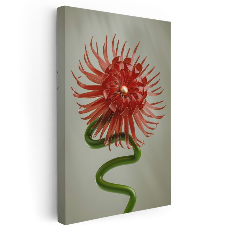 Kırmızı Çiçek - 3D Vektörel Flora Kanvas Tablo