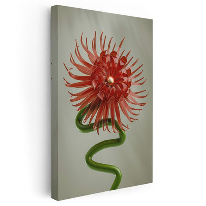 Kırmızı Çiçek - 3D Vektörel Flora Kanvas Tablo