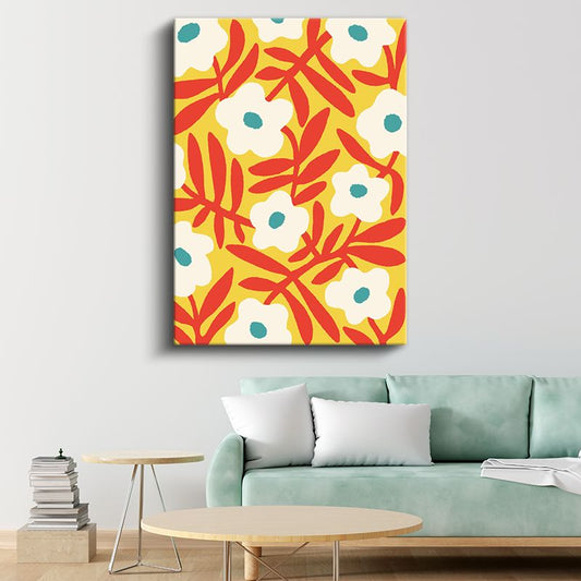Geometrik Çiçekler - Retro Botanik Desen Kanvas Tablo