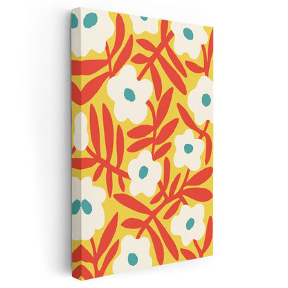 Geometrik Çiçekler - Retro Botanik Desen Kanvas Tablo