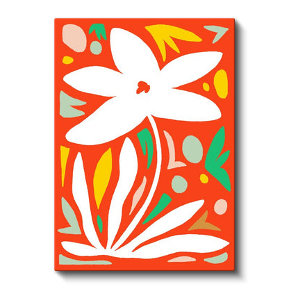 Çiçek Soyutlaması - Turuncu Zeminde Beyaz Motifler Kanvas Tablo