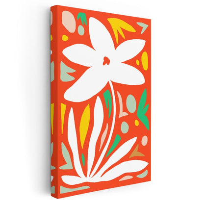 Çiçek Soyutlaması - Turuncu Zeminde Beyaz Motifler Kanvas Tablo