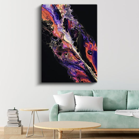 Kozmik Akış - Mor ve Turuncu Sıvı Sanatı Kanvas Tablo