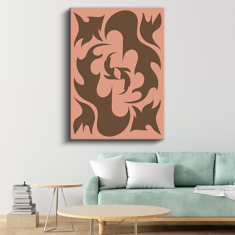 Organik Formlar - Pembe Zeminde Kahverengi Soyutlama Kanvas Tablo