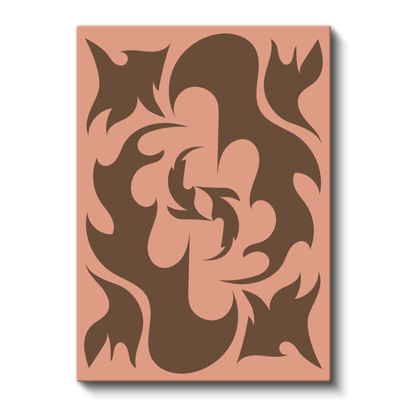 Organik Formlar - Pembe Zeminde Kahverengi Soyutlama Kanvas Tablo