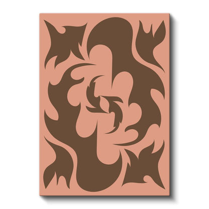 Organik Formlar - Pembe Zeminde Kahverengi Soyutlama Kanvas Tablo