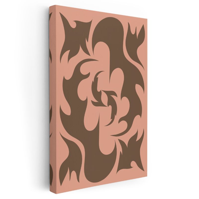 Organik Formlar - Pembe Zeminde Kahverengi Soyutlama Kanvas Tablo