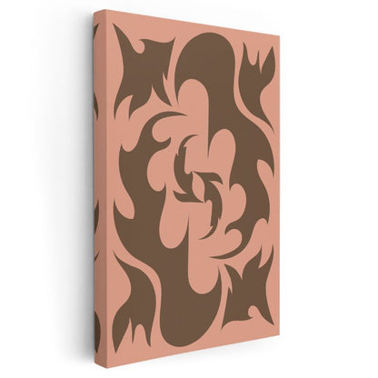 Organik Formlar - Pembe Zeminde Kahverengi Soyutlama Kanvas Tablo