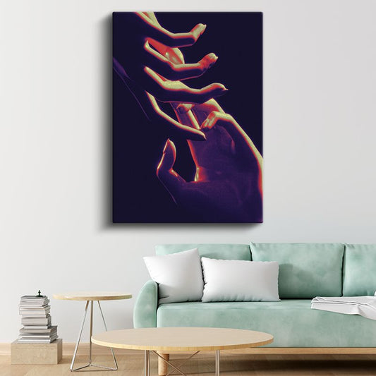 Neon Hareket - Karanlıkta Parlayan Eller Kanvas Tablo