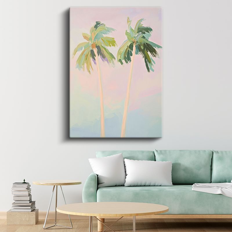 Palmiye Siluetleri - Pastel Tonlarda Minimalist Fırça Darbeleri Kanvas Tablo