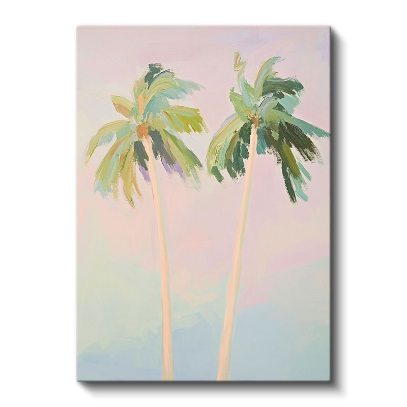 Palmiye Siluetleri - Pastel Tonlarda Minimalist Fırça Darbeleri Kanvas Tablo