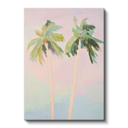 Palmiye Siluetleri - Pastel Tonlarda Minimalist Fırça Darbeleri Kanvas Tablo