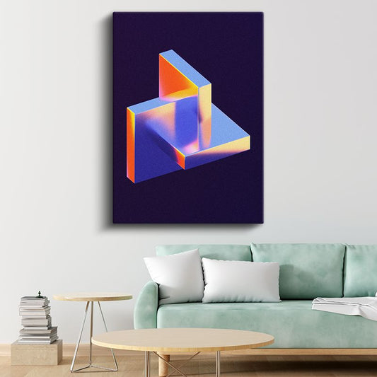 Geometrik Boyutlar - Neon Işıklı 3D Yapı Kanvas Tablo