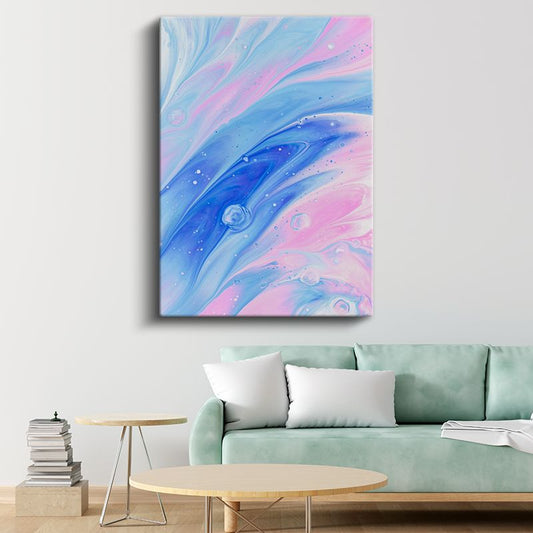 Kozmik Akışkanlık - Pembe Mavi Dalgalı Soyut Kompozisyon Kanvas Tablo
