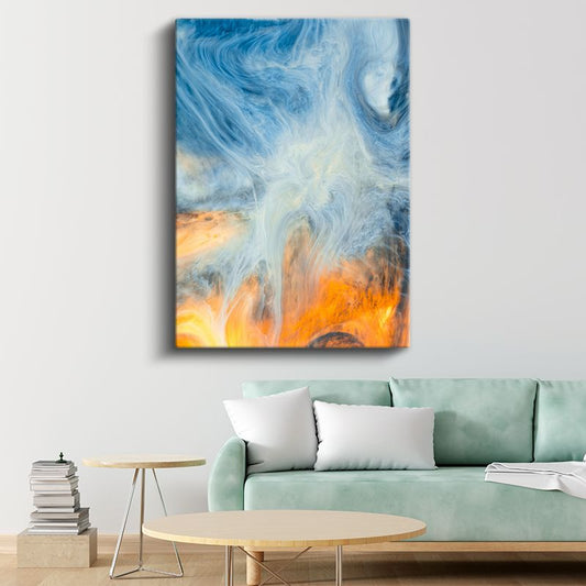 Ateş ve Su Dansı - Turuncu Mavi Akışkan Soyut Sanat Kanvas Tablo