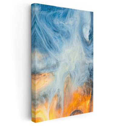 Ateş ve Su Dansı - Turuncu Mavi Akışkan Soyut Sanat Kanvas Tablo