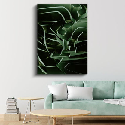 Yeşil Labirent - Keskin Hatlı Geometrik Vektörel Tasarım Kanvas Tablo