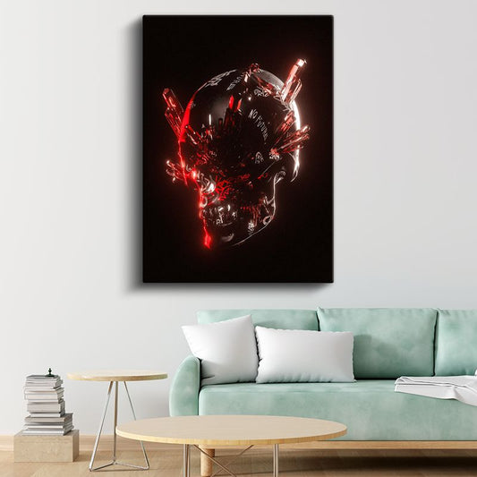 Dijital Kafatası - Kırmızı Kristal Efektli Modern Sanat Kanvas Tablo