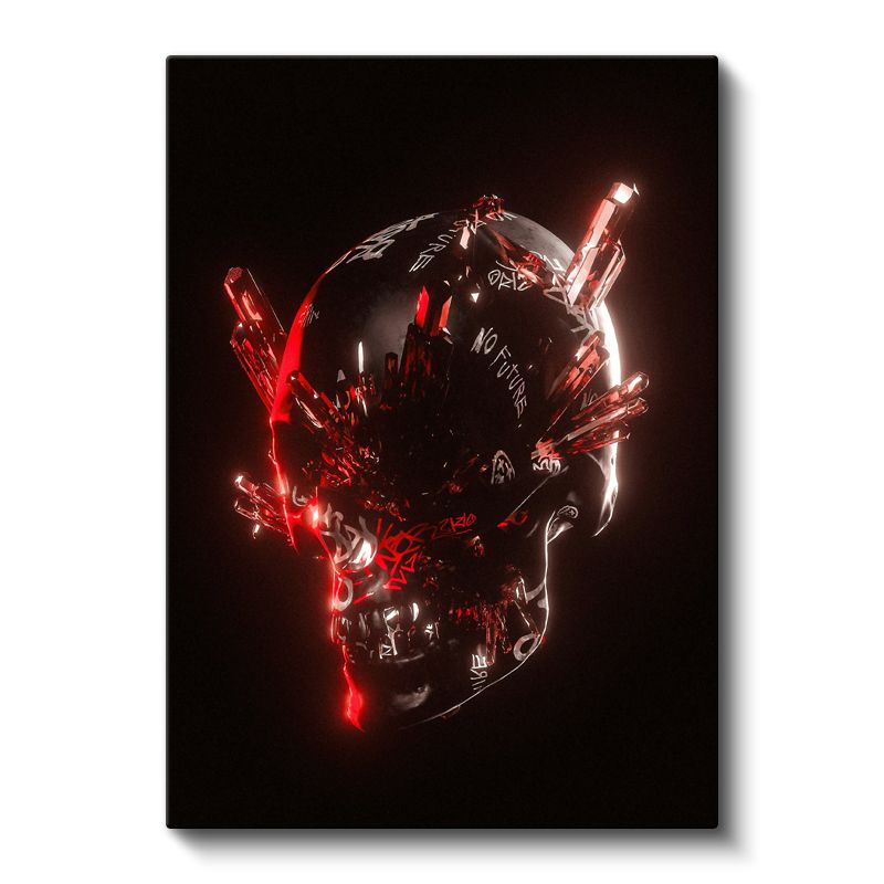 Dijital Kafatası - Kırmızı Kristal Efektli Modern Sanat Kanvas Tablo