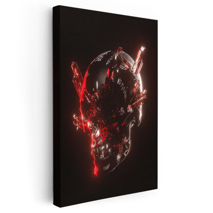 Dijital Kafatası - Kırmızı Kristal Efektli Modern Sanat Kanvas Tablo