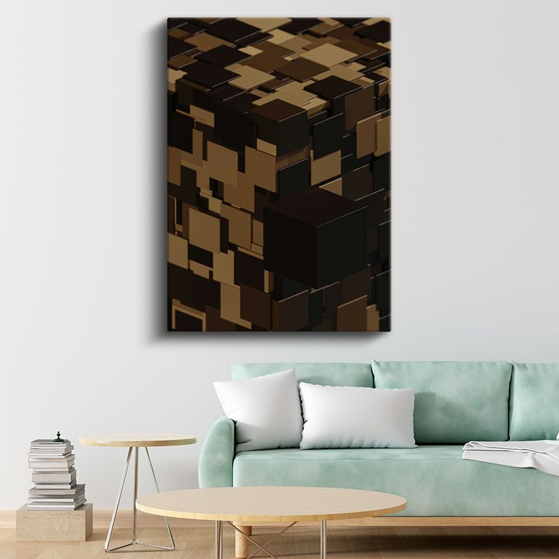 Küp Bileşimi - Kahverengi Tonlarda Geometrik Vektörel Tasarım Kanvas Tablo